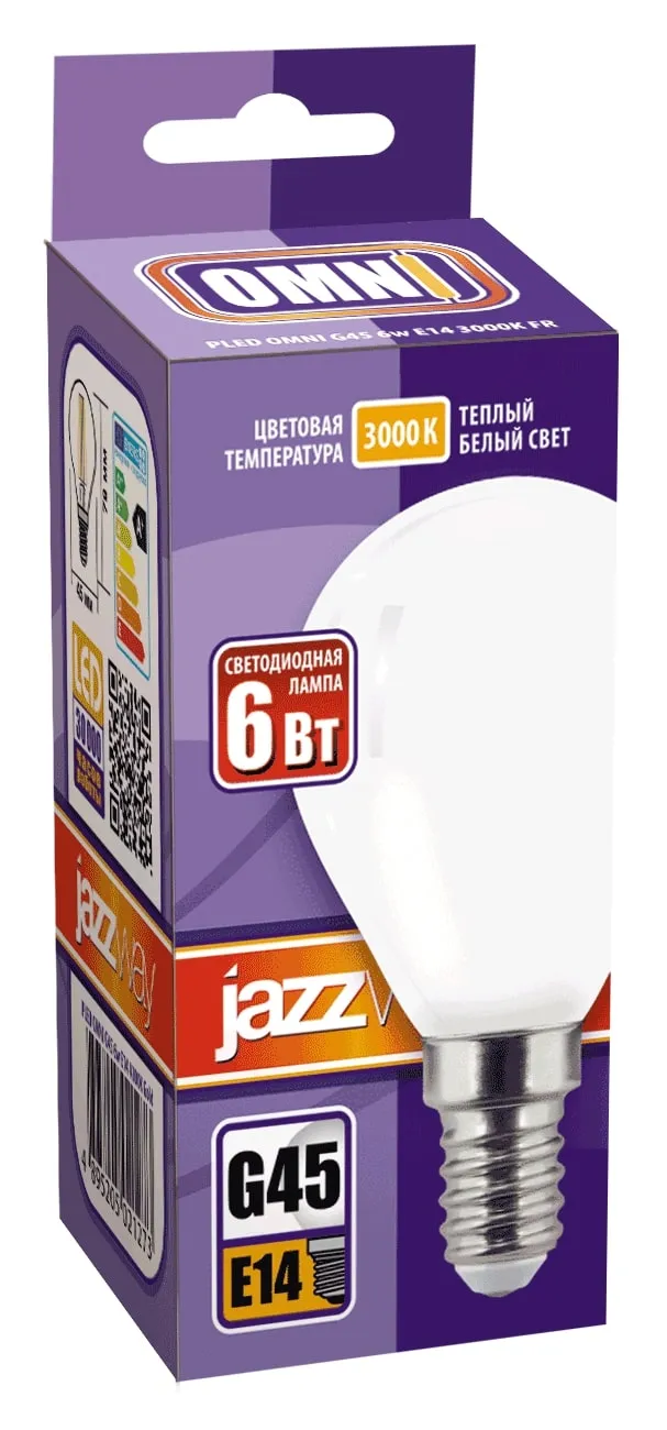 Лампа светодиодная филаментная PLED OMNI 6Вт G45 3000К тепл. бел. E14 230В/50Гц FR JazzWay 5021099