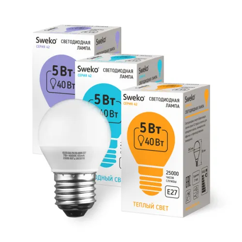 Лампа Sweko 42LED-G45- 5W-230-4000K-E27 (38448)