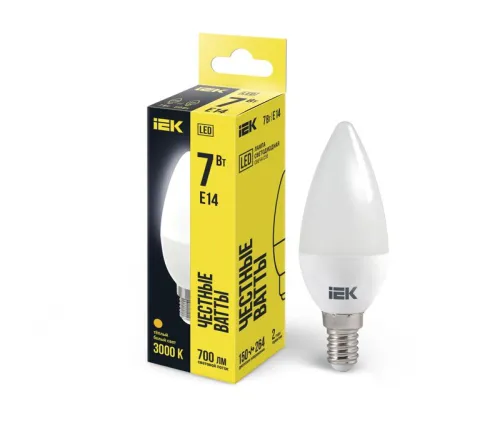 Лампа светодиодная ECO C35 7Вт свеча 3000К E14 230В IEK LLE-C35-7-230-30-E14