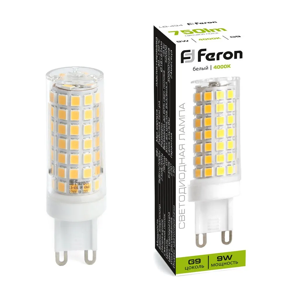 Лампа светодиодная LB-434 9Вт JCD 4000К G9 230В FERON 38147