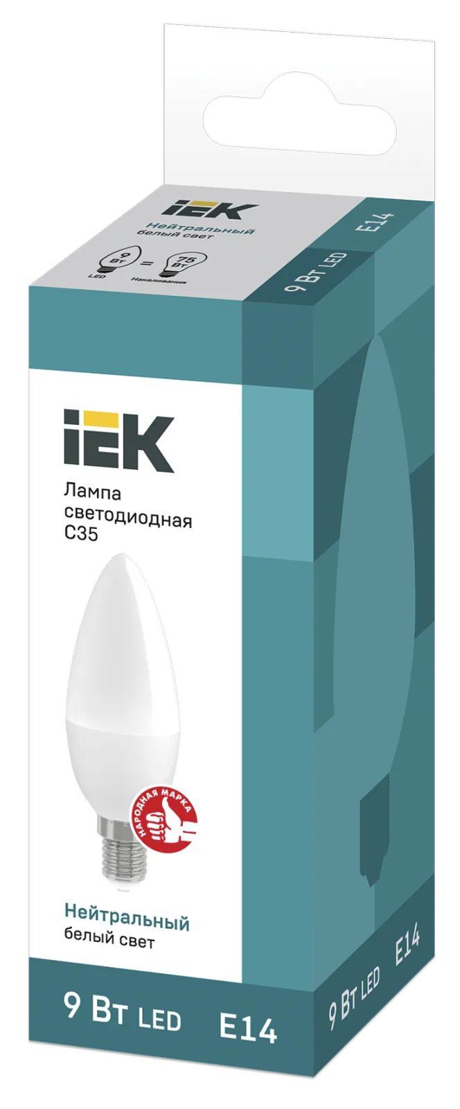 Лампа светодиодная Eco 9Вт C35 свеча 4000К нейтр. бел. E27 230В IEK LLE-C35-9-230-40-E27