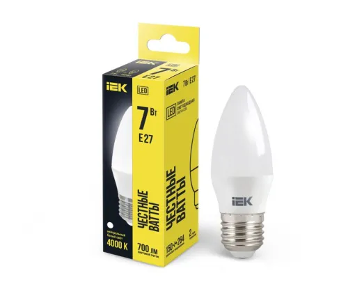 Лампа светодиодная Eco 7Вт C35 свеча 4000К нейтр. бел. E27 230В IEK LLE-C35-7-230-40-E27
