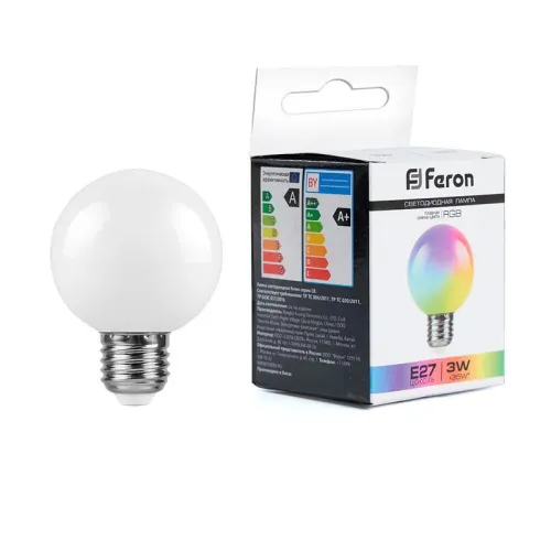 Лампа светодиодная LB-371 3Вт G60 шар матовая E27 230В RGB плавная смена цвета FERON 38115
