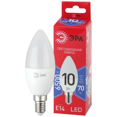 Лампа светодиодная ЭКО LED B35-10W-865-E14 R (диод, свеча, 10Вт, хол, E14) | Б0045337 | ЭРА