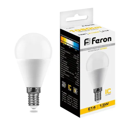 Лампа светодиодная LB-950 13Вт G45 шар 2700К E14 230В FERON 38101