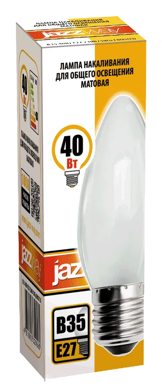 Лампа накаливания ЛОН  40Вт Е27 240В B35 frosted | 3320560 | Jazzway