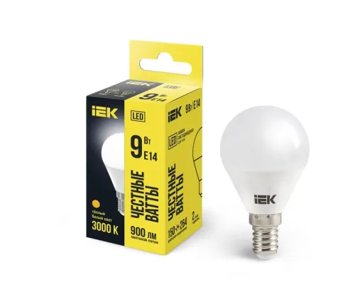 Лампа светодиодная ECO G45 9Вт шар 3000К E14 230В IEK LLE-G45-9-230-30-E14