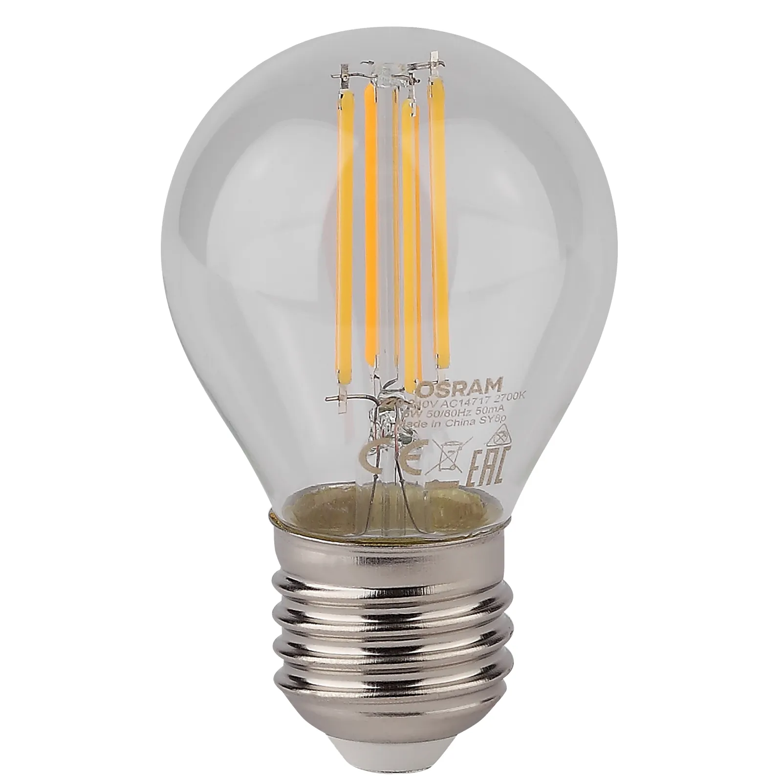 Лампа светодиодная LED 6Вт E27 CLP75 тепло-бел, Filament прозр.шар OSRAM