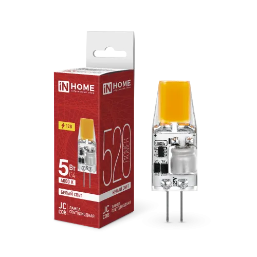 Лампа светодиодная LED-JC-COB 5Вт 12В G4 4000К 520лм IN HOME 4690612060262