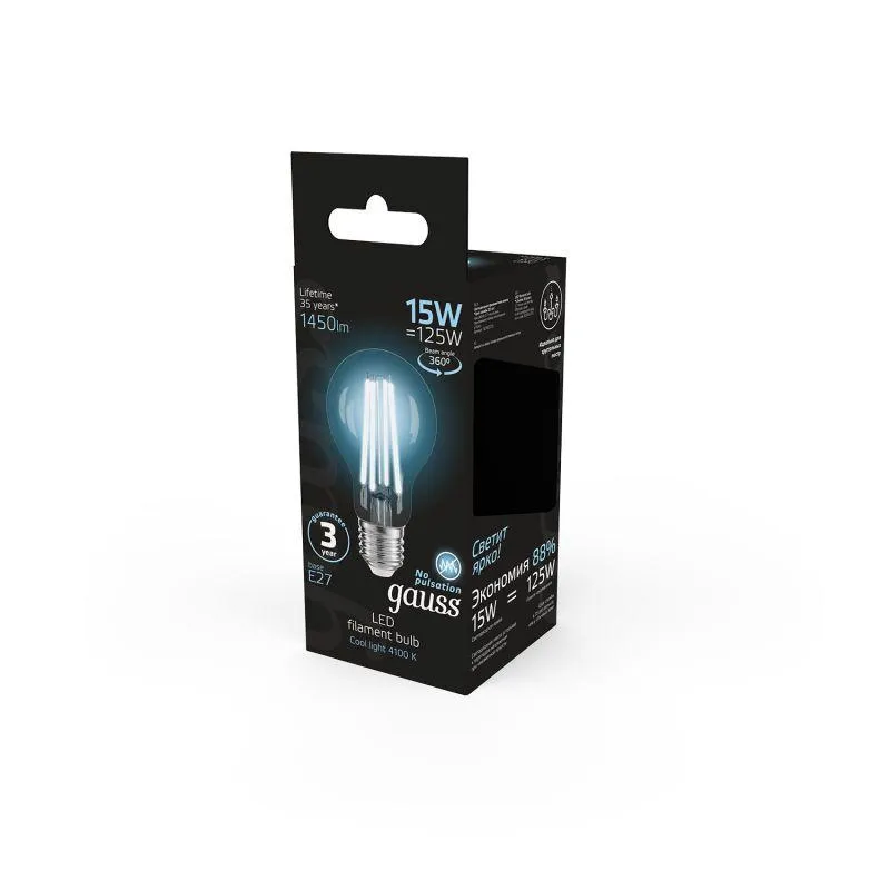 Лампа светодиодная филаментная Black Filament 15Вт A60 грушевидная 4100К нейтр. бел. E27 1450лм GAUS