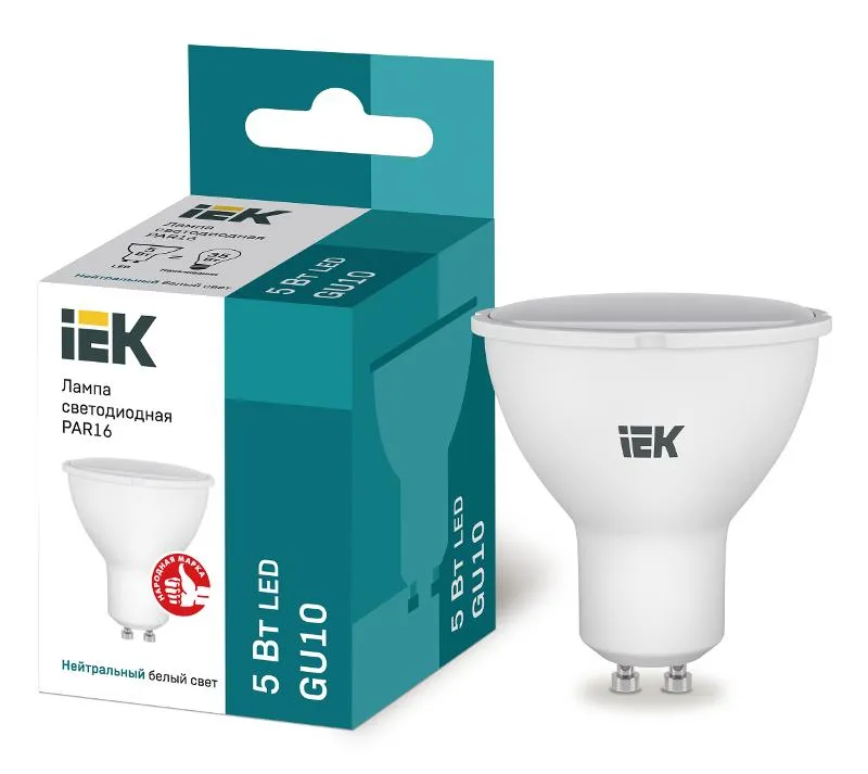 Лампа светодиодная LED 5Вт GU10 220В 4000К PAR16 софит | LLE-PAR16-5-230-40-GU10 | IEK
