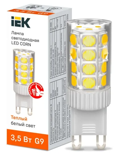 Лампа светодиодная CORN капсула 3,5Вт 230В 3000К керамика G9  | LLE-CORN-4-230-30-G9 | IEK