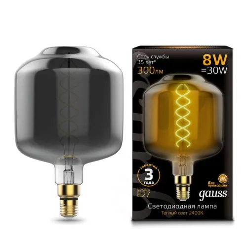 Лампа светодиодная филаментная Black Filament 8Вт DL180 тонированная 2400К тепл. бел. E27 300лм GAUS