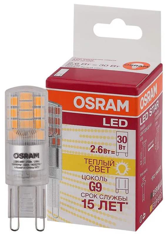 Лампа светодиодная LED STAR PIN30 2.6W/827 (замена 30Вт) 2.6Вт 2700К тепл. бел. G9 320лм 220-240В пр