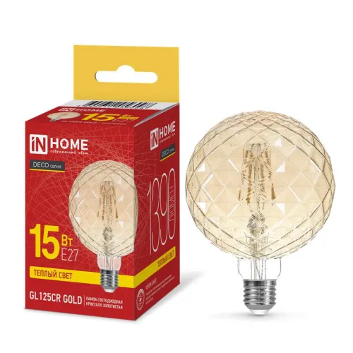 Лампа светодиодная филаментная LED-GL125CR-deco gold кристалл золотистая 15Вт 230В E27 3000К 1390лм 