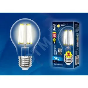 Лампа светодиодная LED-A60-10W/WW/E27/CL грушевидная PLS02WH форма "A" прозр. Sky свет теплый бел. 3