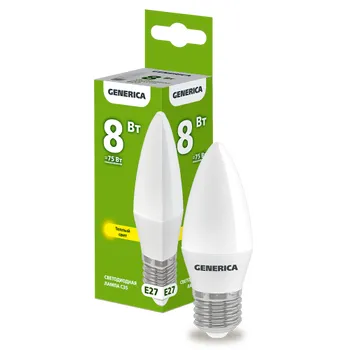 Лампа светодиодная C35 свеча 8Вт 230В 3000К E27  | LL-C35-08-230-30-E27-G | GENERICA