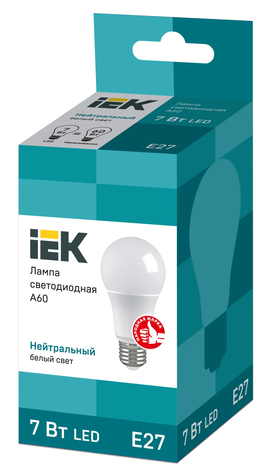 Лампа светодиодная Eco A60 7Вт грушевидная 3000К тепл. бел. E27 630лм 230-240В IEK LLE-A60-7-230-30-