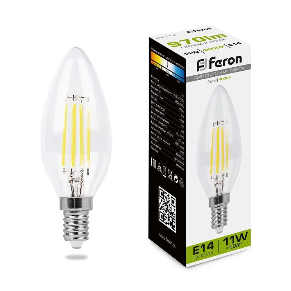Лампа светодиодная LB-713 11Вт прозрачная 4000К E14 230В FERON 38008