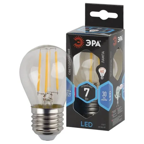 Лампа светодиодная F-LED P45-7W-840-E27 Лампы СВЕТОДИОДНЫЕ F-LED ЭРА (филамент, шар, 7Вт, нейтр, E27