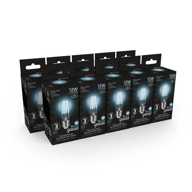 Лампа светодиодная филаментная Black Filament 12Вт A60 грушевидная 4100К нейтр. бел. E27 1250лм GAUS