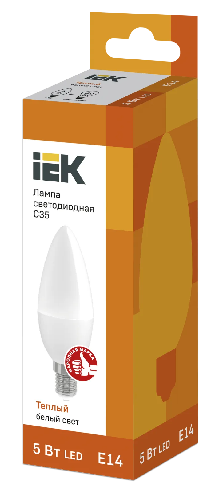 Лампа светодиодная Eco C35 5Вт свеча 3000К тепл. бел. E14 450лм 230-240В IEK LLE-C35-5-230-30-E14