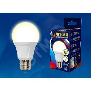 Лампа светодиодная LED-A60 12W/WW/E27/FR PLP01WH Яркая 12Вт грушевидная матовая 3000К тепл. бел. E27