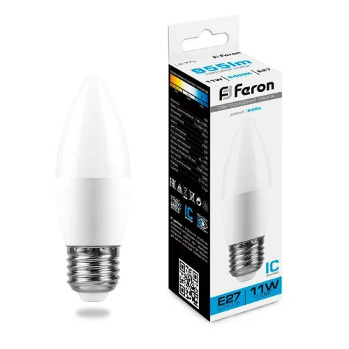 Лампа светодиодная LB-770 11Вт C37 свеча 6400К E27 230В FERON 25945