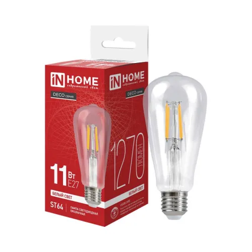 Лампа светодиодная филаментная LED-ST64-deco 11Вт прозрачная 4000К нейтр. бел. E27 1270лм 230В IN HO