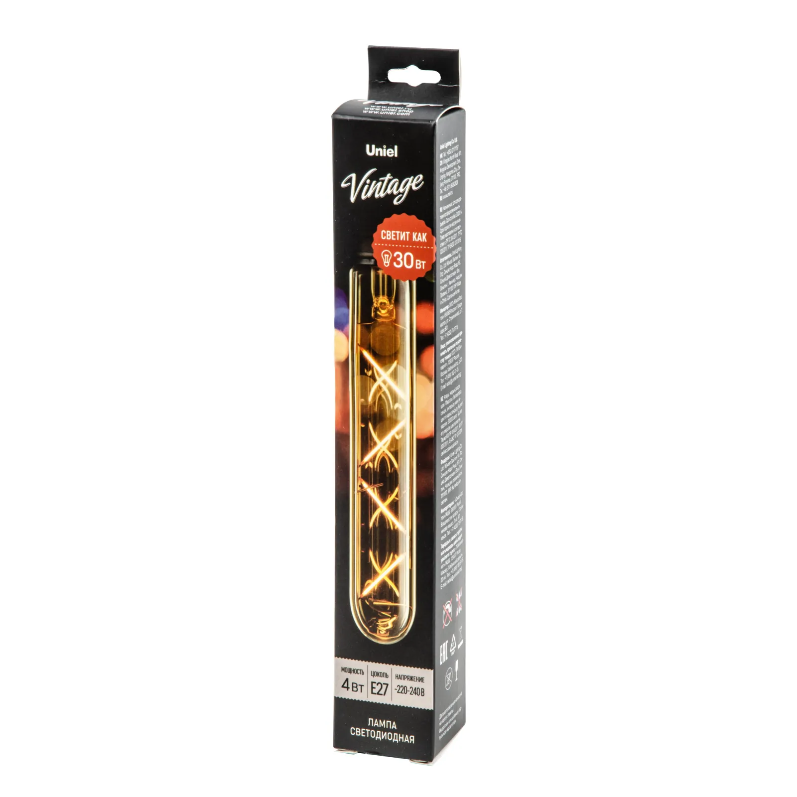 Лампа светодиодная LED-L32A-4W-GOLDEN-E27 GLV21GO Vintage цилиндр янтарная (картон) Uniel UL-0001055