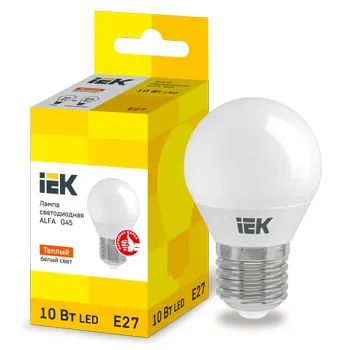 Лампа LED ALFA G45 шар 10Вт 230В 3000К E27 IEK