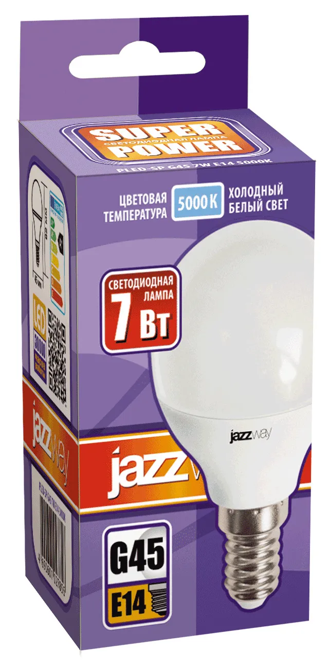 Лампа светодиодная LED 7Вт E14 220В 5000К PLED- SP G45 шар | 1027870-2 | Jazzway
