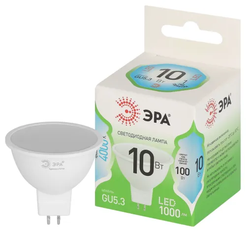 Лампа светодиодная GREEN LINE MR16-10W-840-GU5.3 GL GU5.3 10Вт софит яркий свет бел. Эра Б0067064