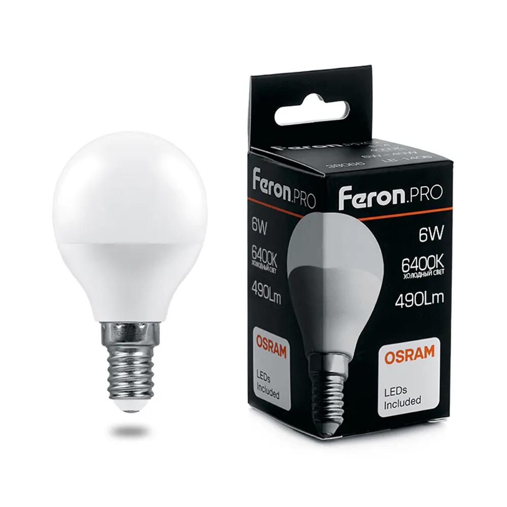 Лампа светодиодная LB-1406 6Вт G45 шар 6400К E14 230В FERON 38067