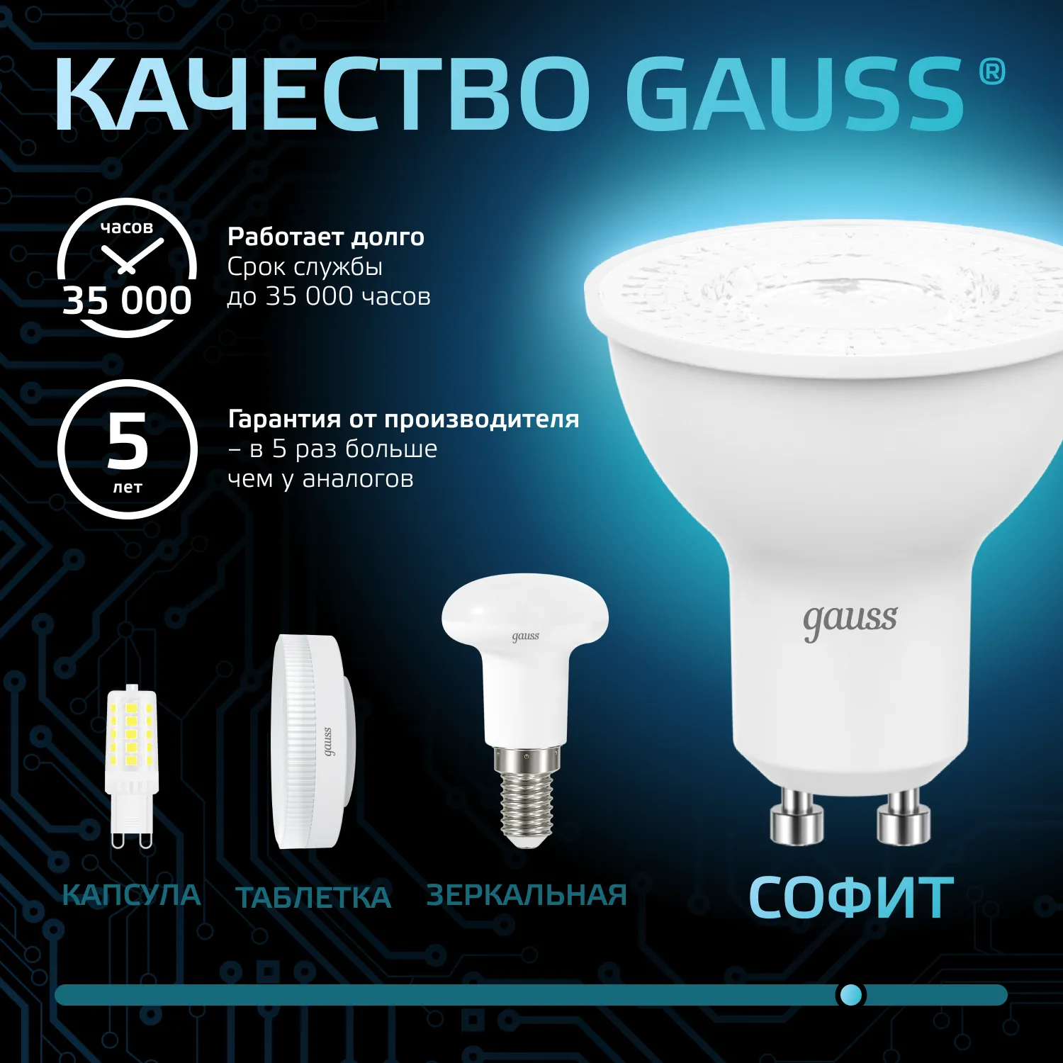 Лампа светодиодная Black 7Вт MR16 софит 4100К нейтр. бел. GU10 630лм GAUSS 101506207