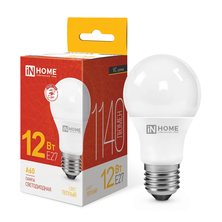 Лампа светодиодная LED-A60-VC 12Вт грушевидная 3000К тепл. бел. E27 1140лм 230В IN HOME 469061202023