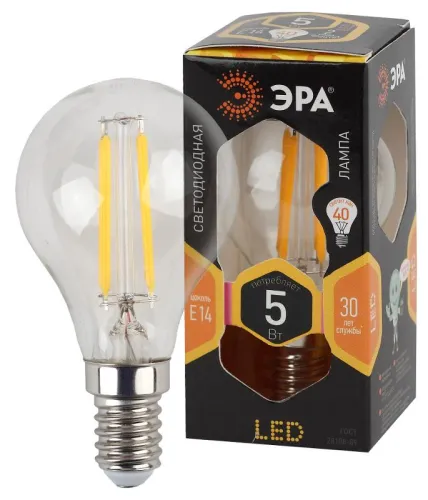 Лампа светодиодная LED 5Вт E14 220В 2700К F-LED Р45 шар | Б0019006 | ЭРА