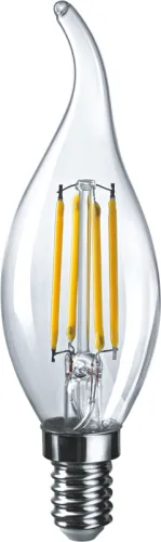 Лампа светодиодная LED 6Вт Е14 230В 4000К NLL-F-FC35-6-230-4K-E14 свеча на ветру прозрачная | 61357 