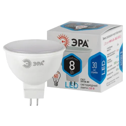 Лампа светодиодная LED 8Вт GU5.3 220В 4000К СТАНДАРТ MR16 | Б0020547 | ЭРА