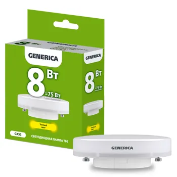 Лампа светодиодная T80 таблетка 8Вт 230В 3000К GX53  | LL-T80-08-230-30-GX53-G | GENERICA