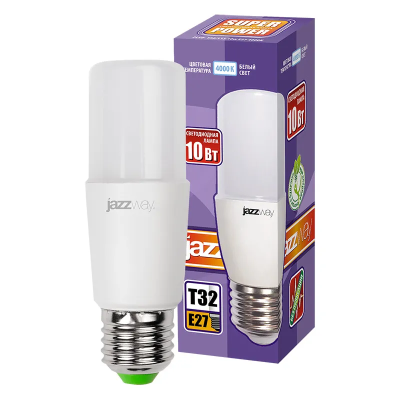 Лампа светодиодная LED 10Вт Е27 220В 4000К PLED- T32/115 new трубчатая | 5005020 | Jazzway