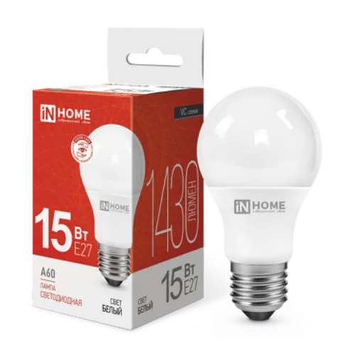 Лампа светодиодная LED-A60-VC 15Вт грушевидная 4000К нейтр. бел. E27 1430лм 230В IN HOME 46906120202