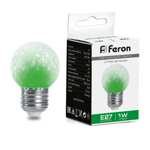 Лампа-строб LB-377 1Вт G45 шар E27 230В зел. FERON 38209