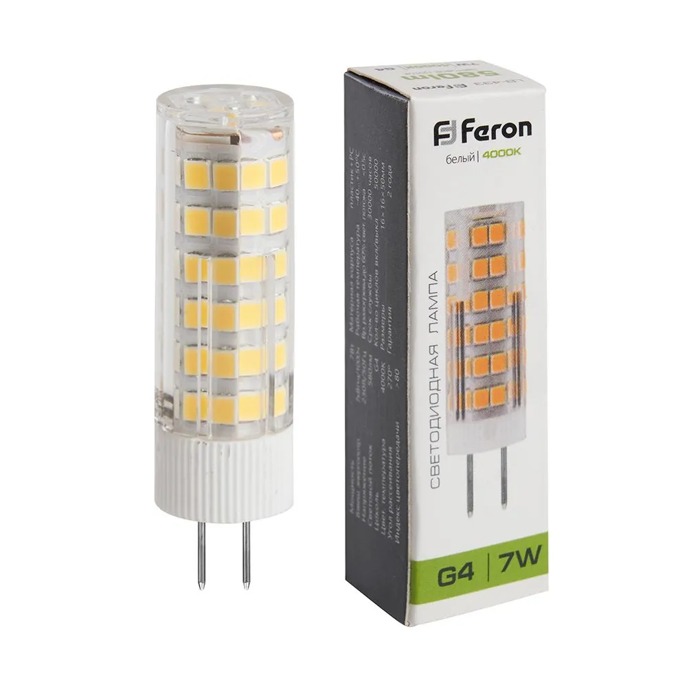 Лампа светодиодная LB-433 7Вт JCD 4000К G4 230В FERON 25864