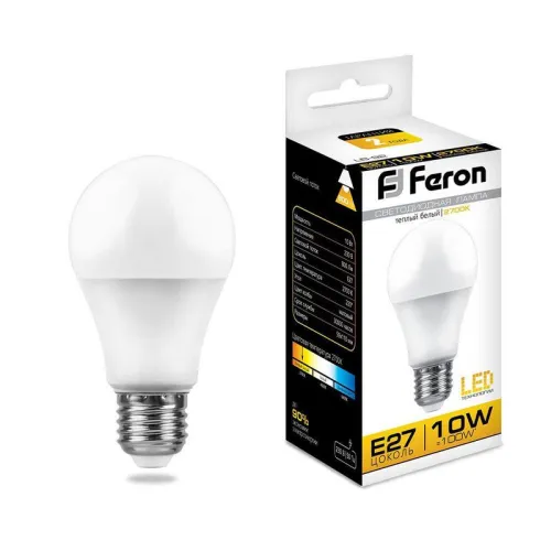 Лампа светодиодная LB-92 (10W) 230V E27 2700K A60 | 25457 | FERON