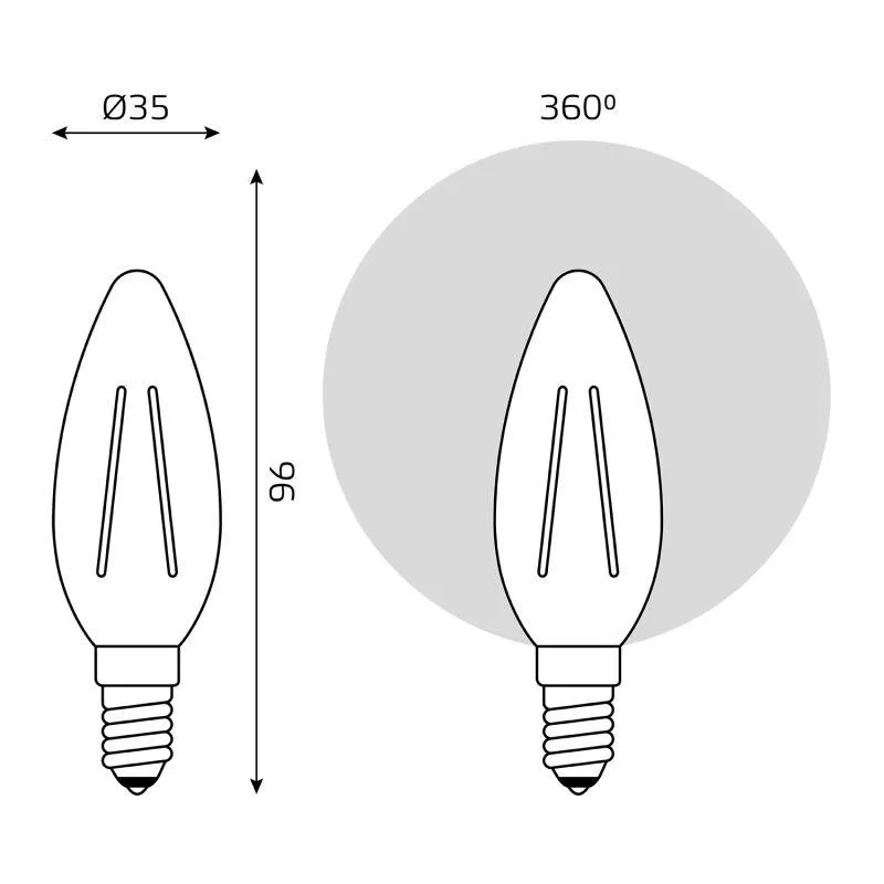 Лампа Gauss Basic Filament Свеча 5W 600lm 4000K E14 LED 1/10/50 50312252