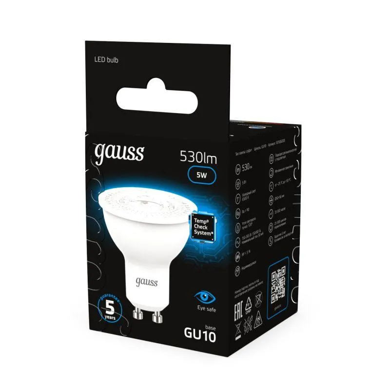 Лампа светодиодная Black 5Вт MR16 софит 6500К холод. бел. GU10 530лм GAUSS 101506305