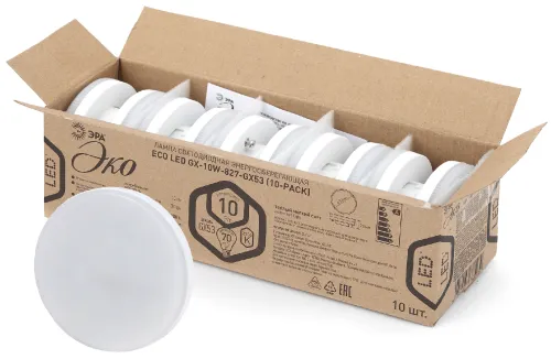 Лампа светодиодная RED LINE ECO LED GX-10W-827-GX53 (10-PACK) GX53 10Вт таблетка теплый белый свет |