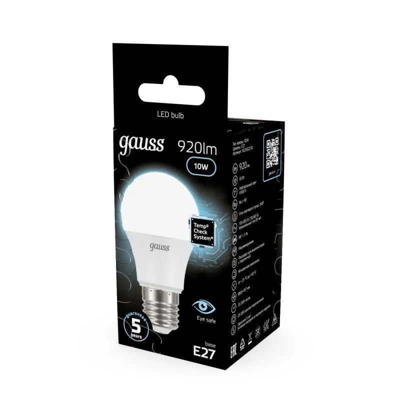 Лампа светодиодная Black 10Вт A60 грушевидная 4100К нейтр. бел. E27 920лм GAUSS 102502210