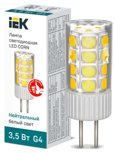 Лампа светодиодная CORN капсула 3,5Вт 230В 4000К керамика G4  | LLE-CORN-4-230-40-G4 | IEK
